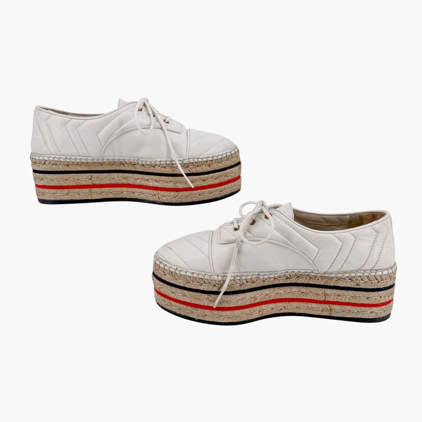 Gucci Pilar White Leather GG Platform Espadrilles Size 37
