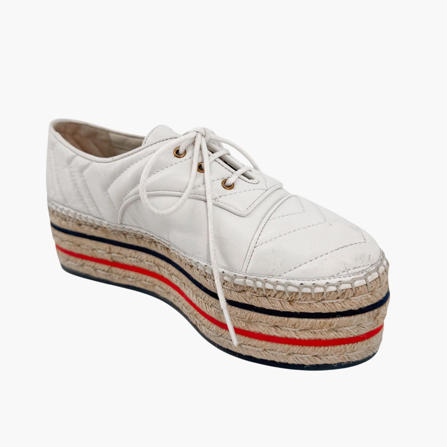 Gucci Pilar White Leather GG Platform Espadrilles Size 37