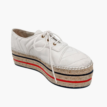 Gucci Pilar White Leather GG Platform Espadrilles Size 37