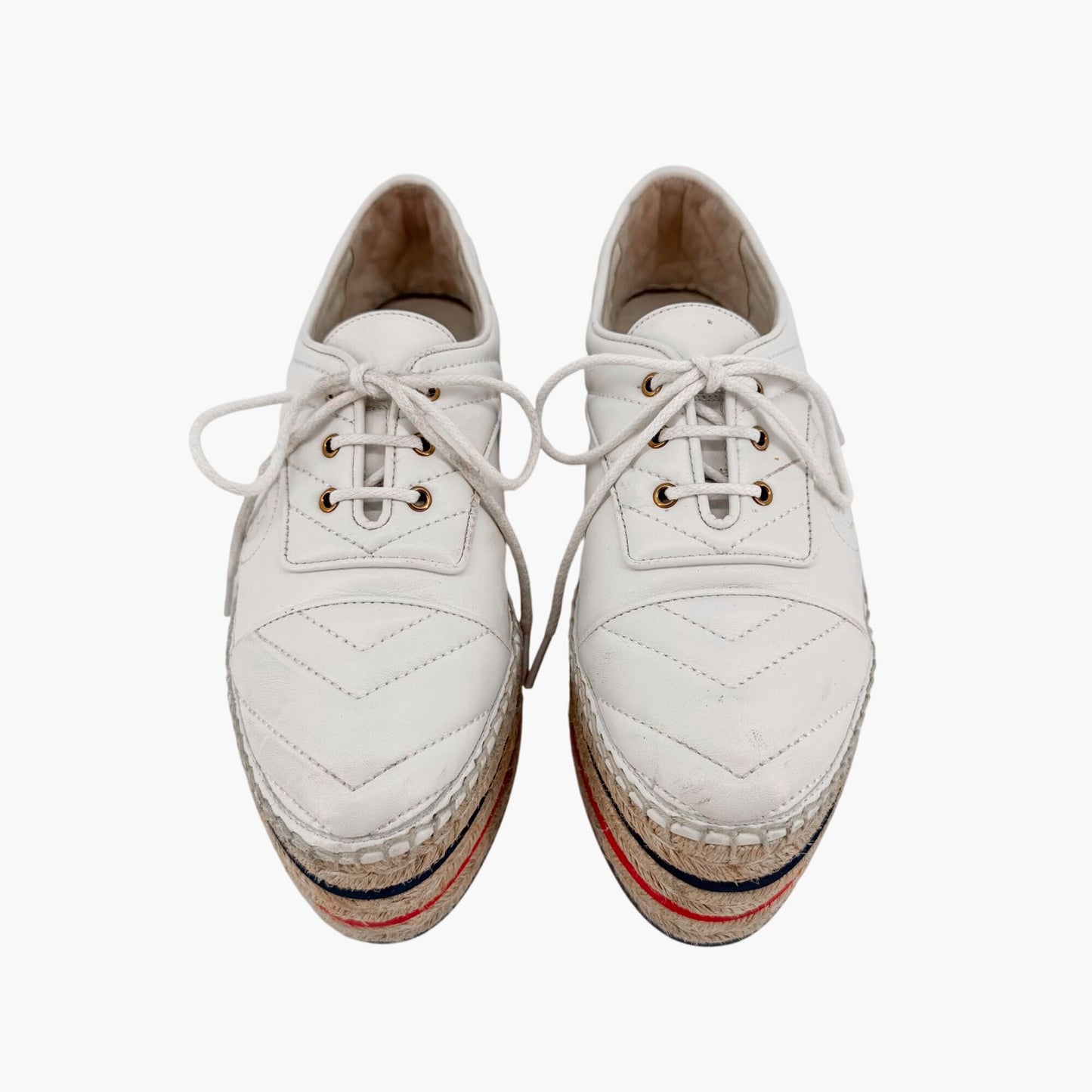 Gucci Pilar White Leather GG Platform Espadrilles Size 37