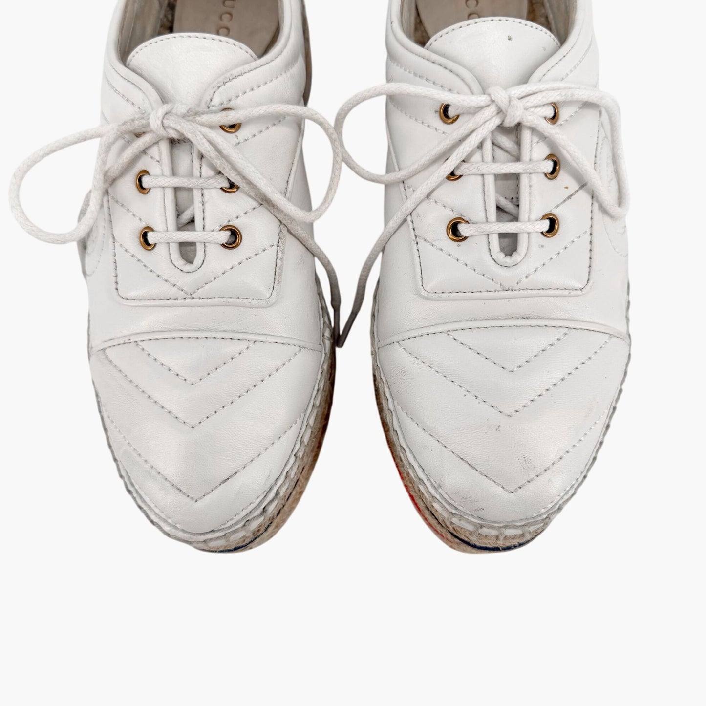 Gucci Pilar White Leather GG Platform Espadrilles Size 37