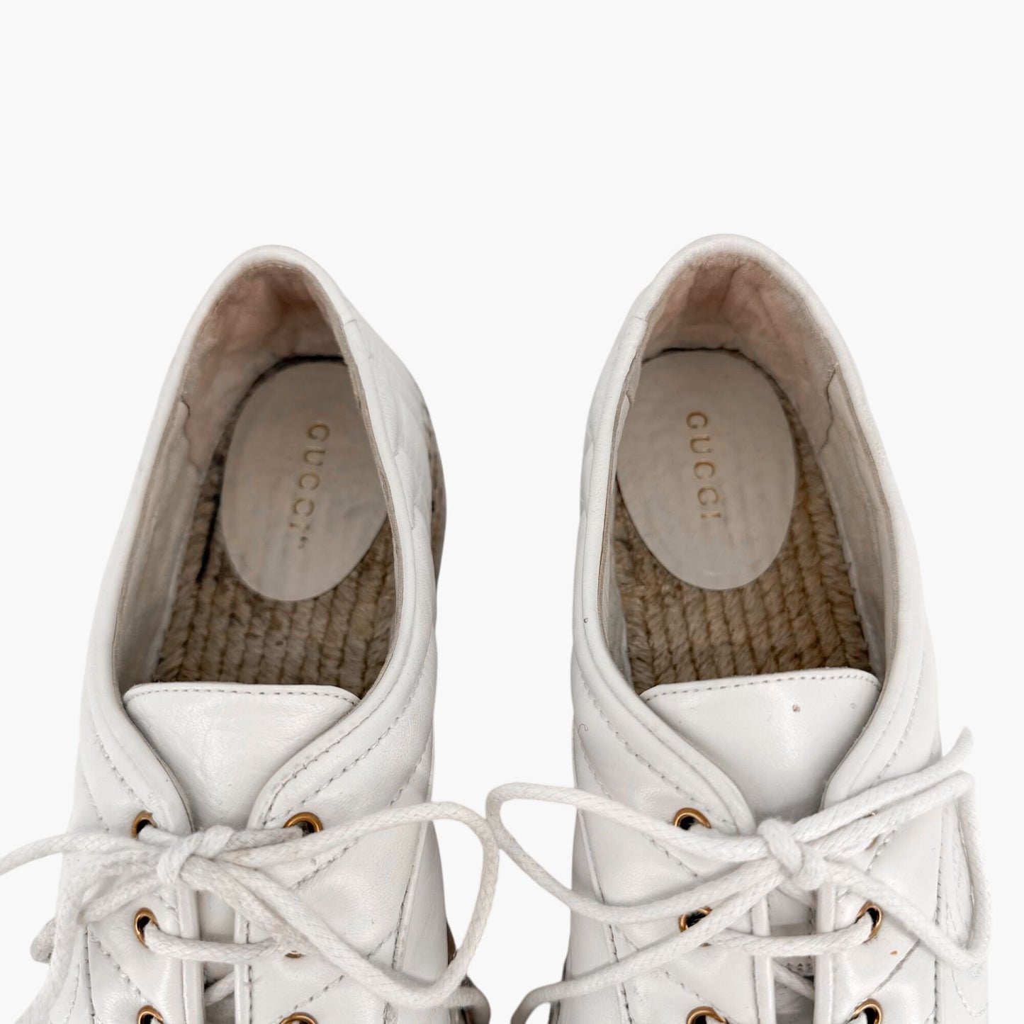 Gucci Pilar White Leather GG Platform Espadrilles Size 37