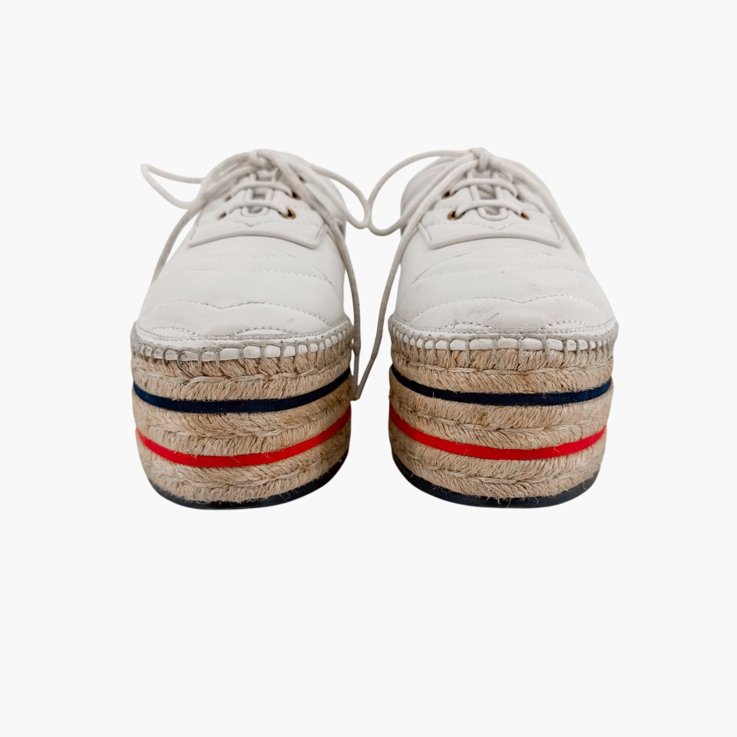 Gucci Pilar White Leather GG Platform Espadrilles Size 37