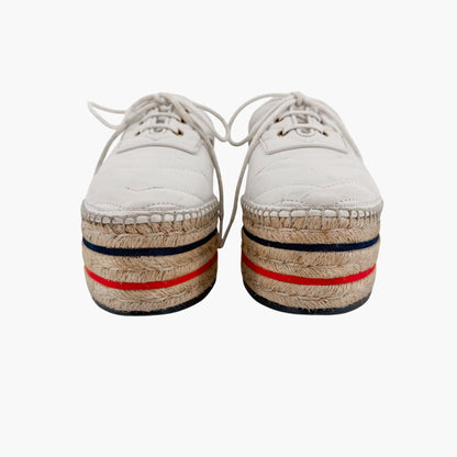 Gucci Pilar White Leather GG Platform Espadrilles Size 37