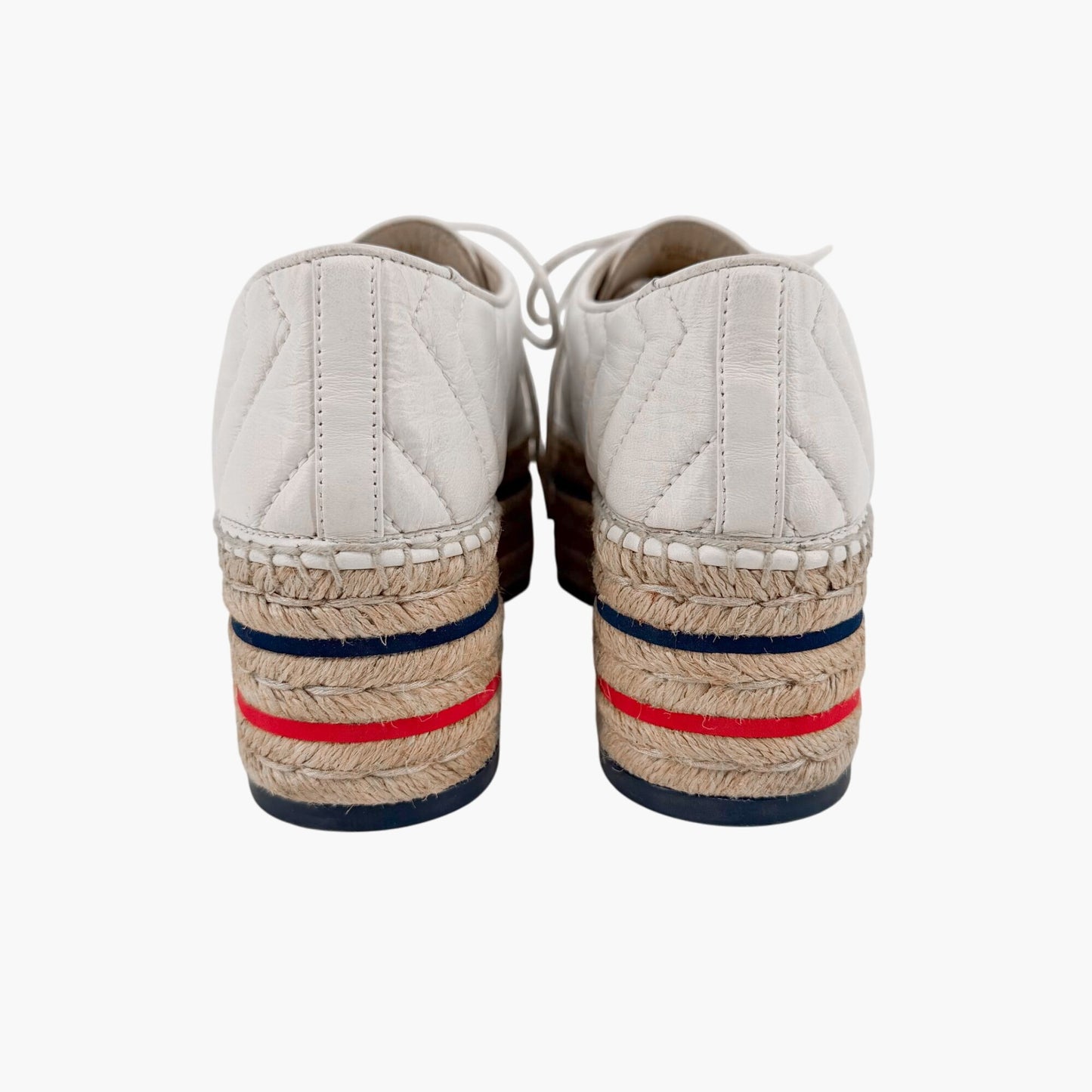 Gucci Pilar White Leather GG Platform Espadrilles Size 37