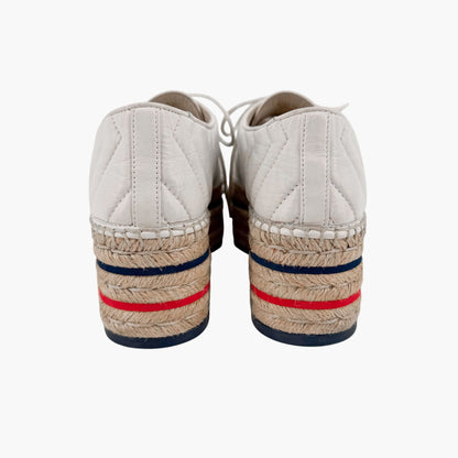 Gucci Pilar White Leather GG Platform Espadrilles Size 37