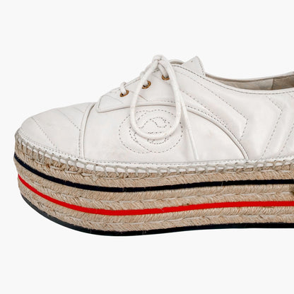 Gucci Pilar White Leather GG Platform Espadrilles Size 37