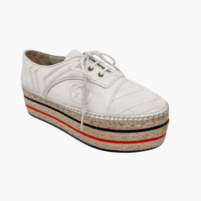 Gucci Pilar White Leather GG Platform Espadrilles Size 37