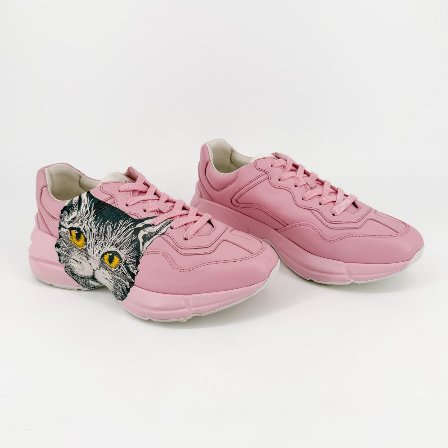 Gucci Rhyton Mystic Cat Sneakers in Pink Leather Size 38.5