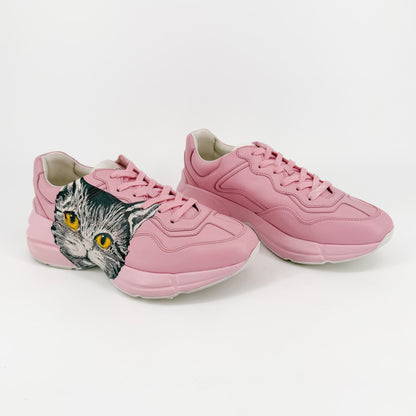 Gucci Rhyton Mystic Cat Sneakers in Pink Leather Size 38.5