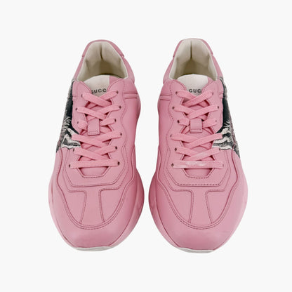 Gucci Rhyton Mystic Cat Sneakers in Pink Leather Size 38.5