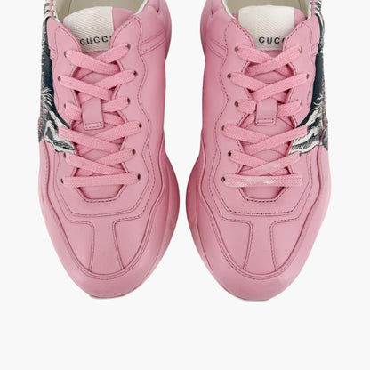 Gucci Rhyton Mystic Cat Sneakers in Pink Leather Size 38.5