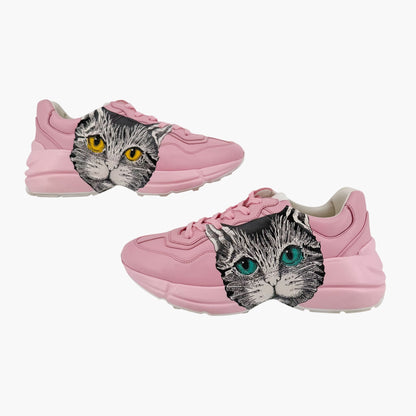 Gucci Rhyton Mystic Cat Sneakers in Pink Leather Size 38.5