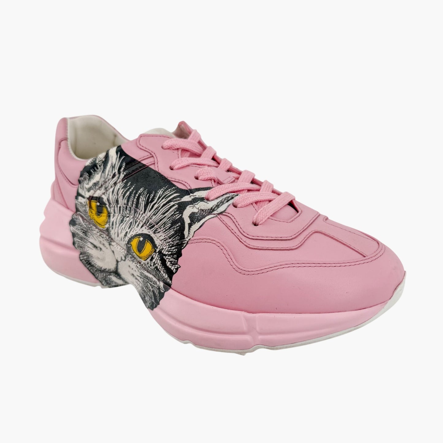Gucci Rhyton Mystic Cat Sneakers in Pink Leather Size 38.5