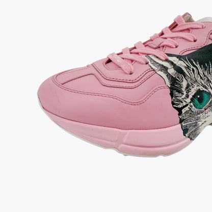 Gucci Rhyton Mystic Cat Sneakers in Pink Leather Size 38.5