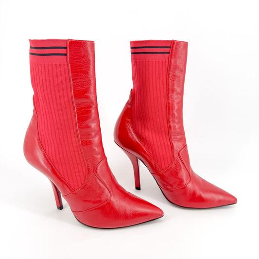 Fendi Stretch Sock Boot in Red Leather Size 39