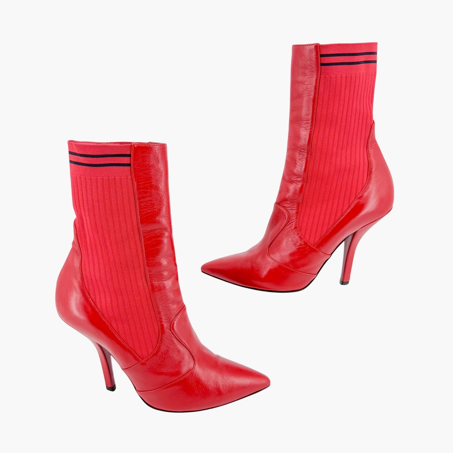 Fendi Stretch Sock Boot in Red Leather Size 39