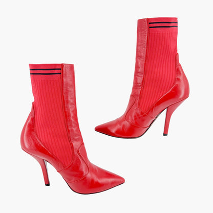 Fendi Stretch Sock Boot in Red Leather Size 39