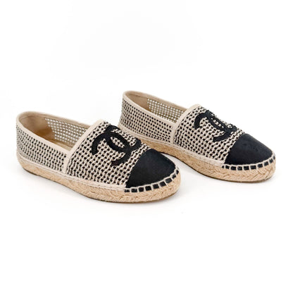 Chanel CC Cap Toe Woven Espadrilles Beige Size 37