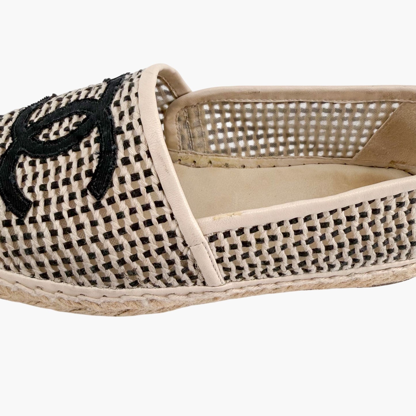Chanel CC Cap Toe Woven Espadrilles Beige Size 37