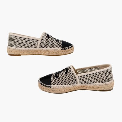 Chanel CC Cap Toe Woven Espadrilles Beige Size 37