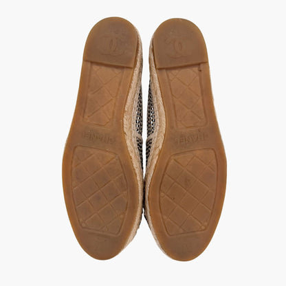 Chanel CC Cap Toe Woven Espadrilles Beige Size 37