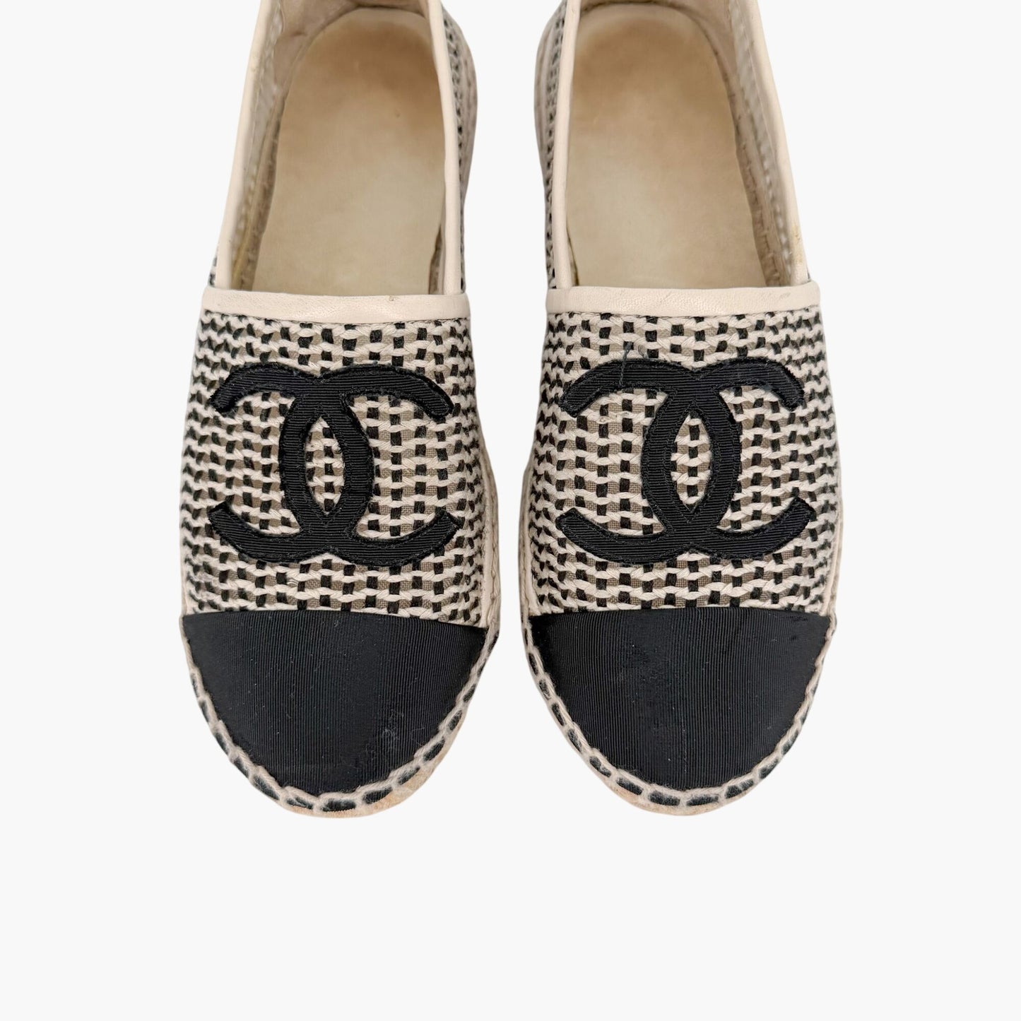 Chanel CC Cap Toe Woven Espadrilles Beige Size 37