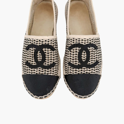 Chanel CC Cap Toe Woven Espadrilles Beige Size 37