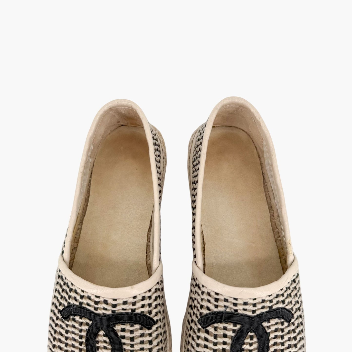 Chanel CC Cap Toe Woven Espadrilles Beige Size 37