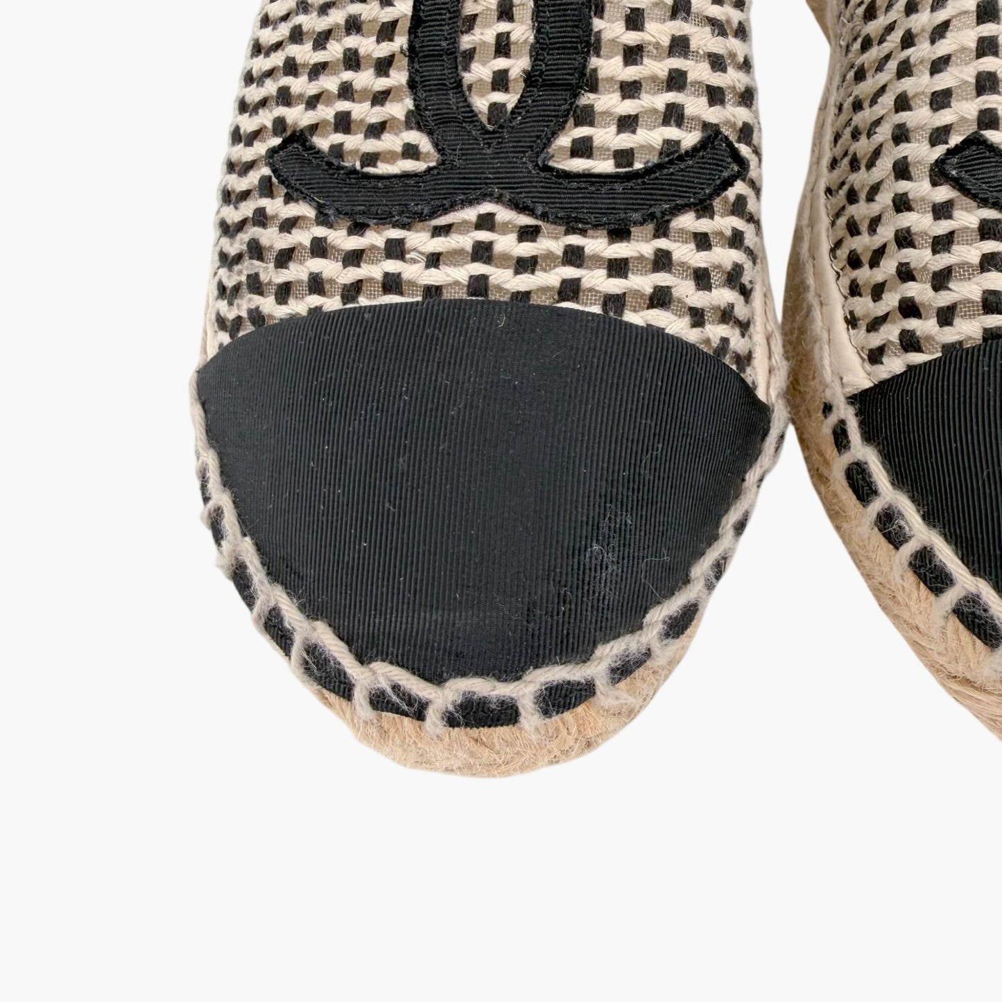 Chanel CC Cap Toe Woven Espadrilles Beige Size 37