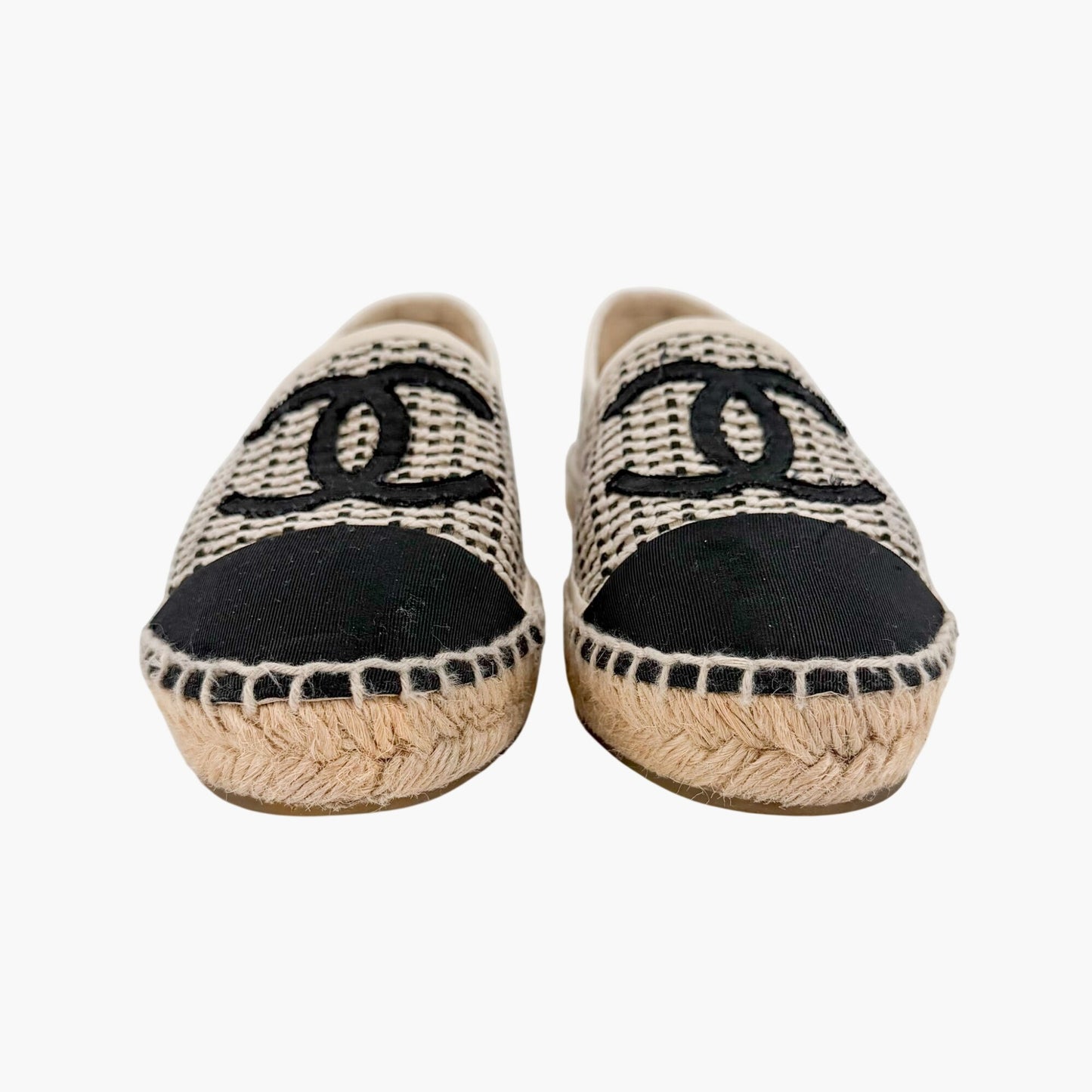Chanel CC Cap Toe Woven Espadrilles Beige Size 37
