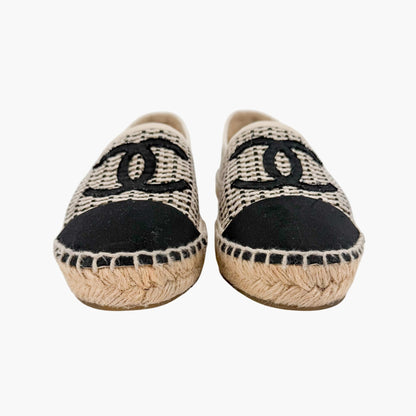Chanel CC Cap Toe Woven Espadrilles Beige Size 37