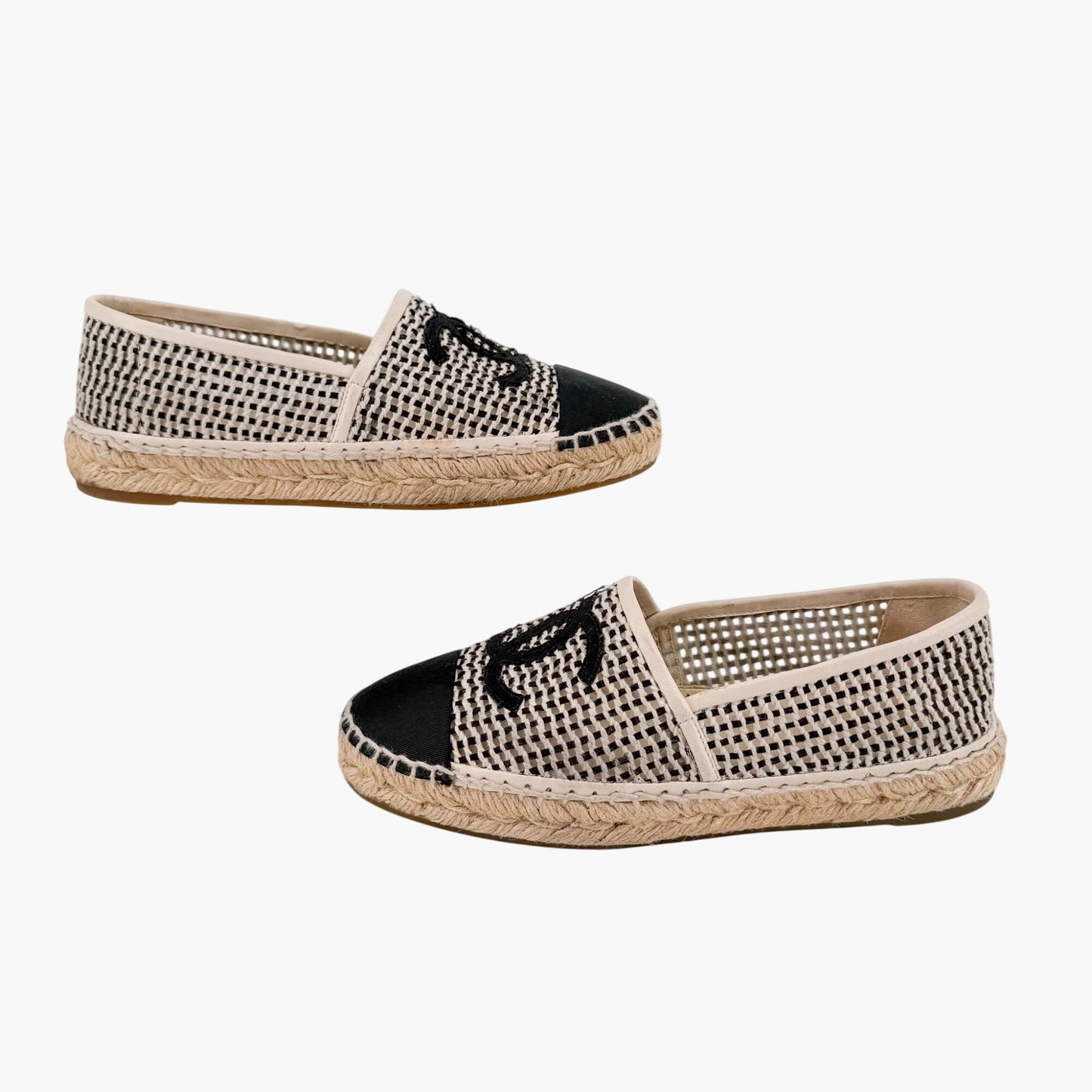 Chanel CC Cap Toe Woven Espadrilles Beige Size 37