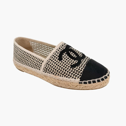 Chanel CC Cap Toe Woven Espadrilles Beige Size 37