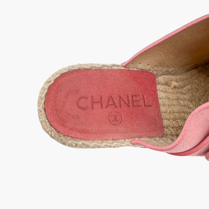Chanel Turnlock CC Espadrille Clog Mules in Pink Suede Size 37