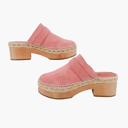 Chanel Turnlock CC Espadrille Clog Mules in Pink Suede Size 37