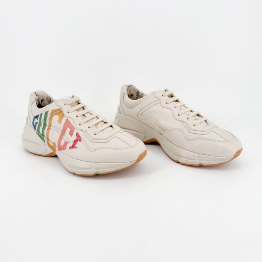 Gucci Rhyton Rainbow Glitter Sneakers in Beige Leather Size 38.5