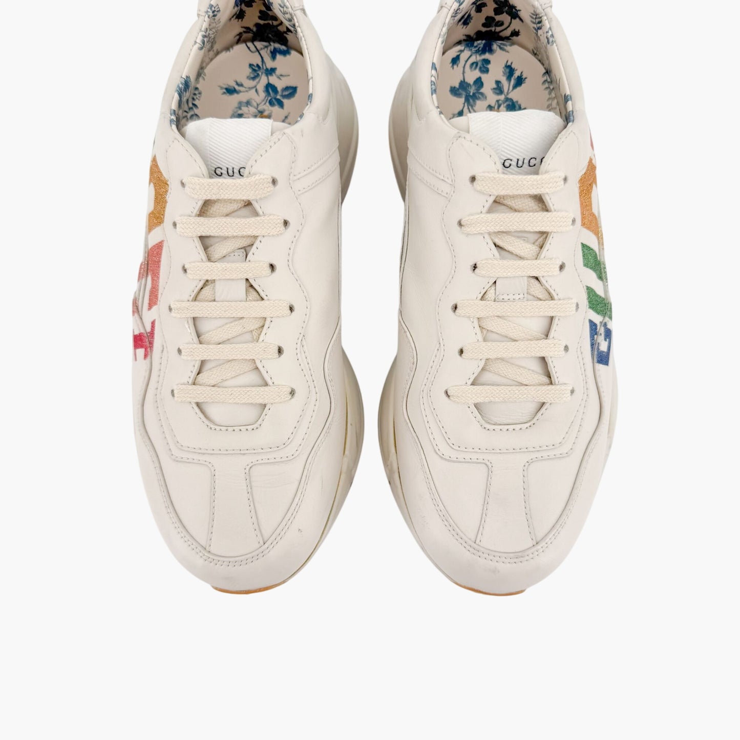 Gucci Rhyton Rainbow Glitter Sneakers in Beige Leather Size 38.5