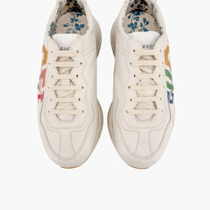Gucci Rhyton Rainbow Glitter Sneakers in Beige Leather Size 38.5