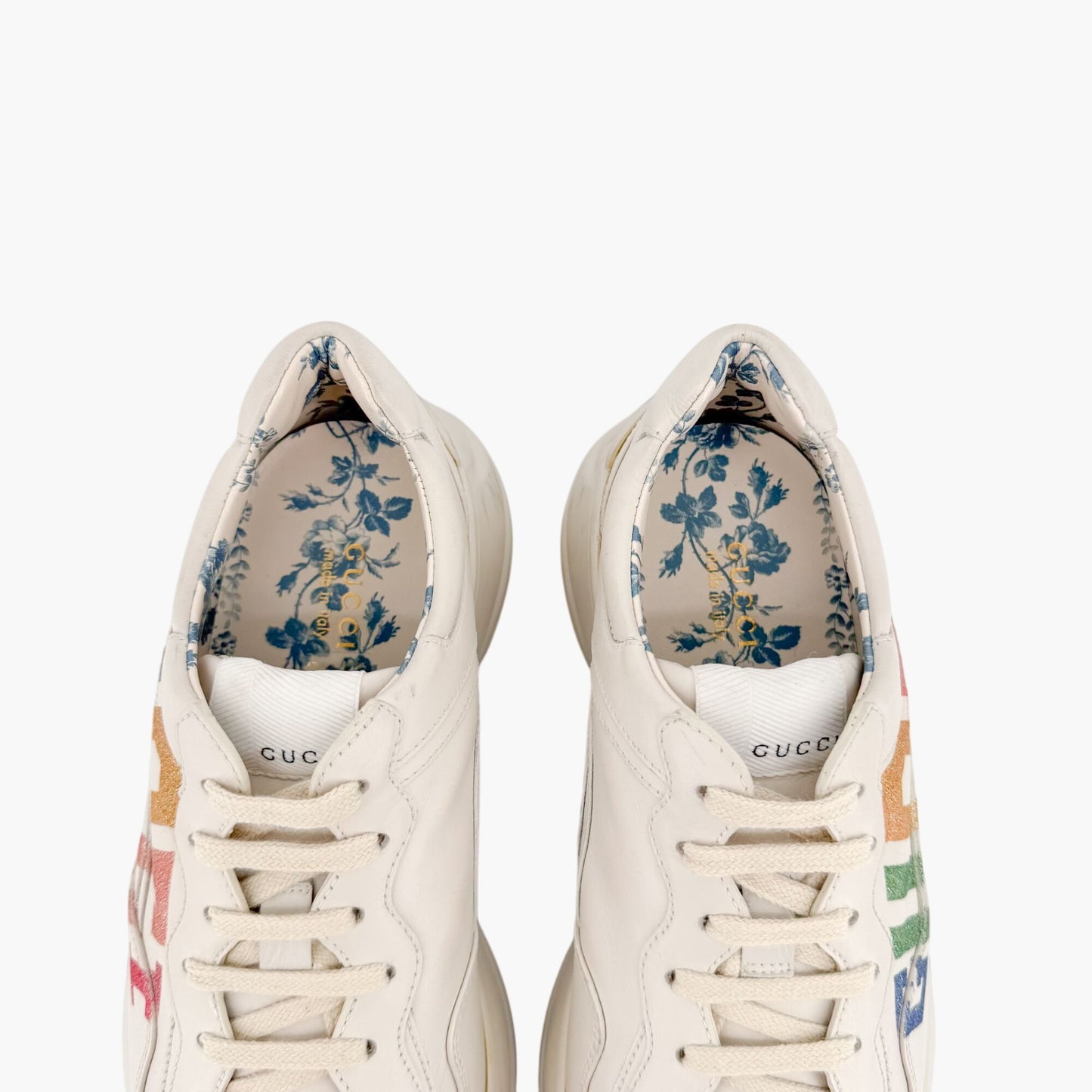 Gucci Rhyton Rainbow Glitter Sneakers in Beige Leather Size 38.5