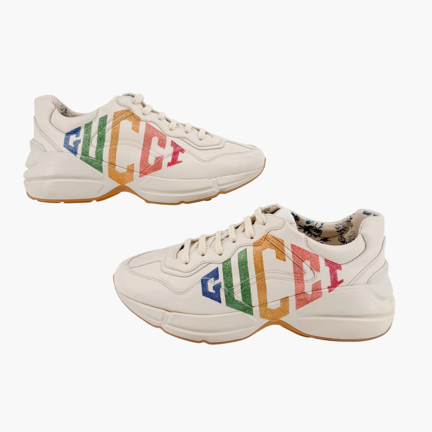 Gucci Rhyton Rainbow Glitter Sneakers in Beige Leather Size 38.5