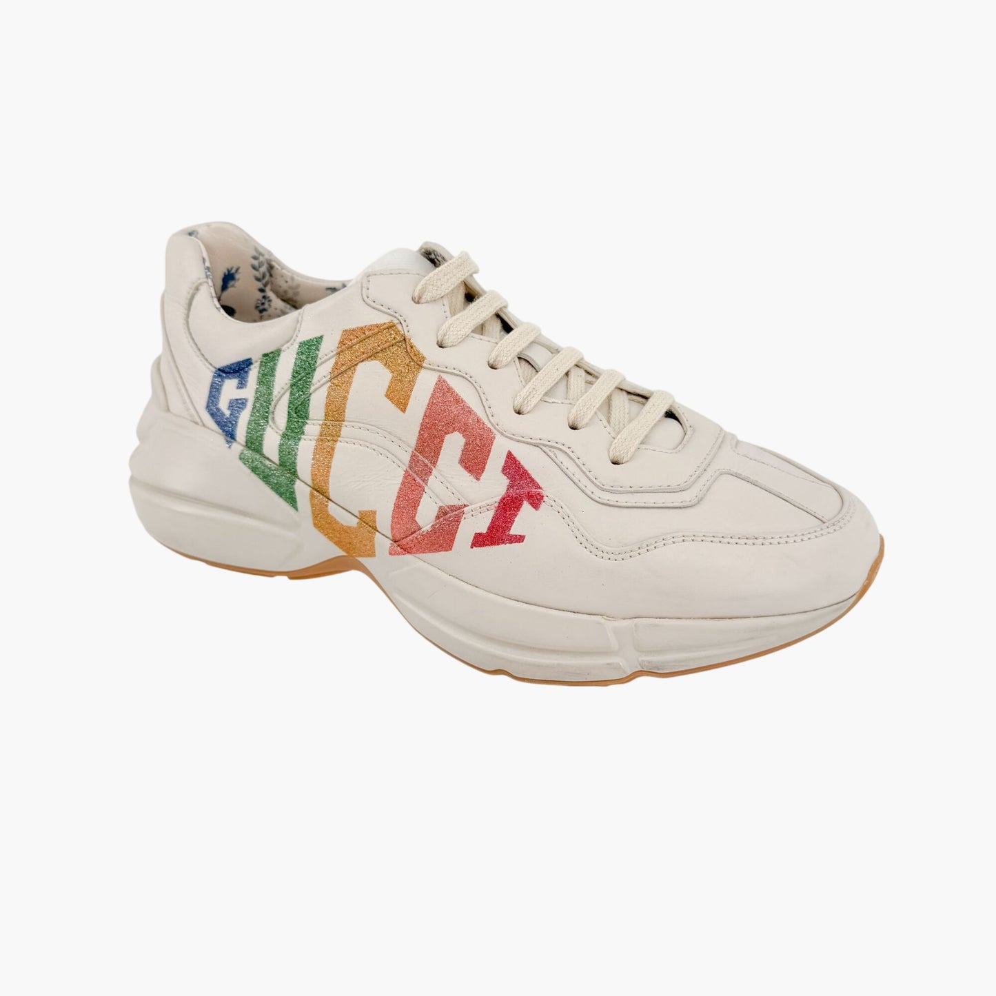Gucci Rhyton Rainbow Glitter Sneakers in Beige Leather Size 38.5