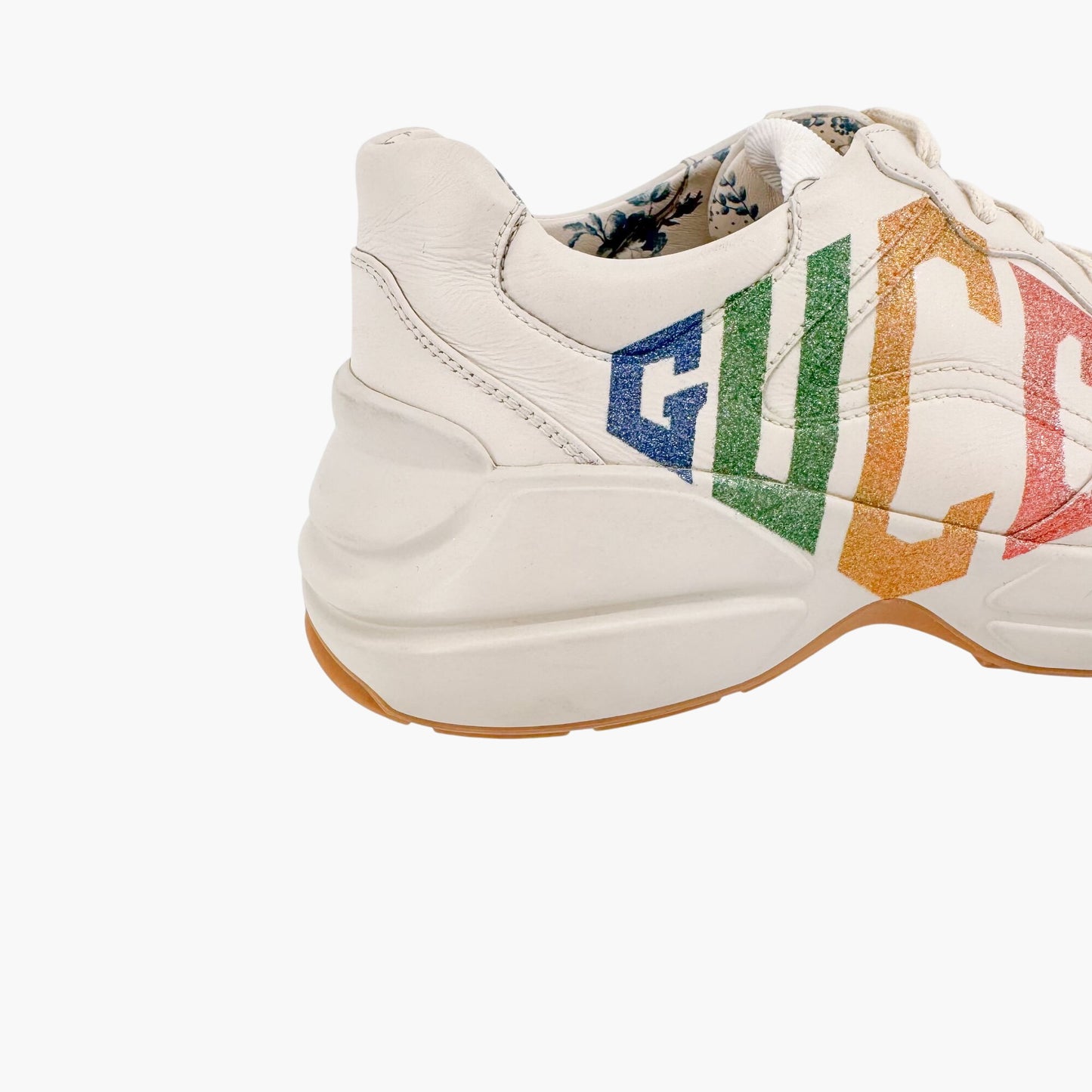 Gucci Rhyton Rainbow Glitter Sneakers in Beige Leather Size 38.5