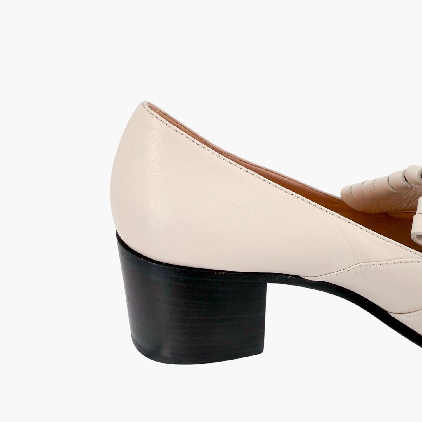 Gucci Horsebit Fringe Loafer Pumps White Leather Size 38