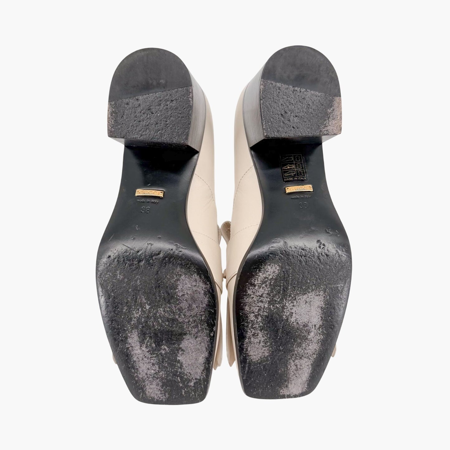 Gucci Horsebit Fringe Loafer Pumps White Leather Size 38