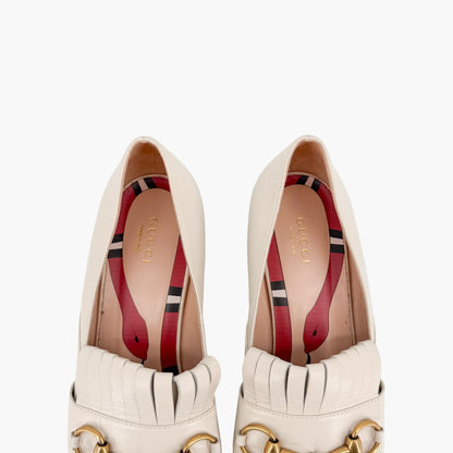 Gucci Horsebit Fringe Loafer Pumps White Leather Size 38
