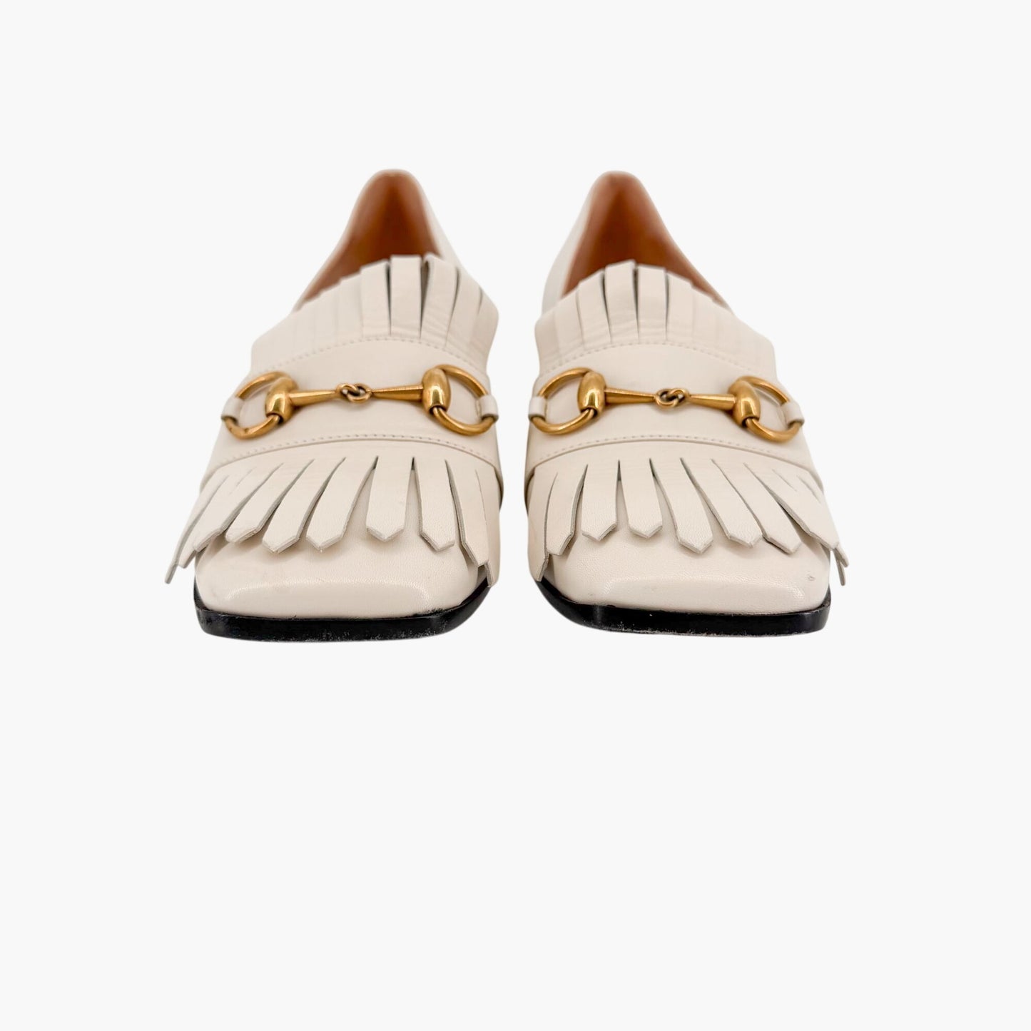 Gucci Horsebit Fringe Loafer Pumps White Leather Size 38