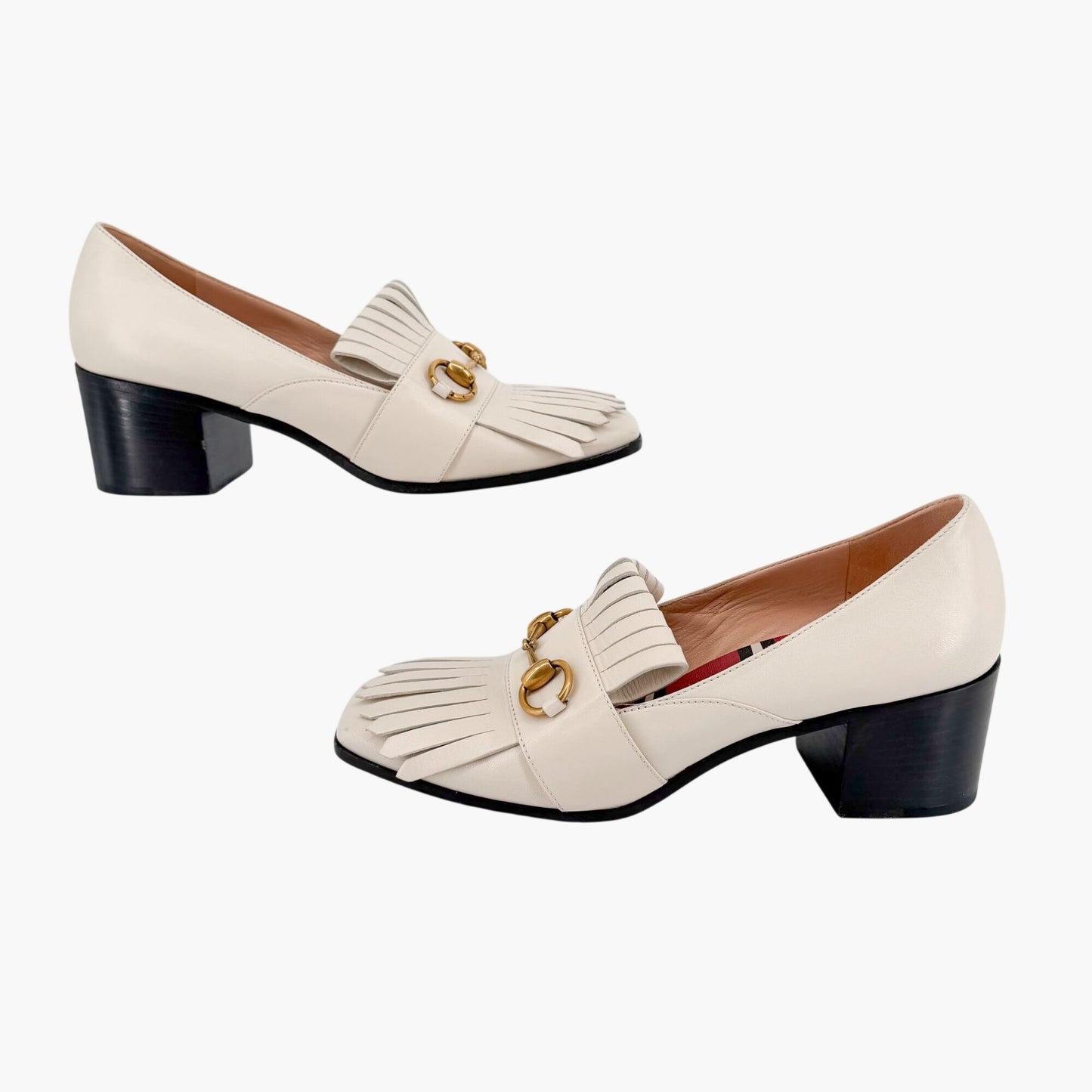 Gucci Horsebit Fringe Loafer Pumps White Leather Size 38