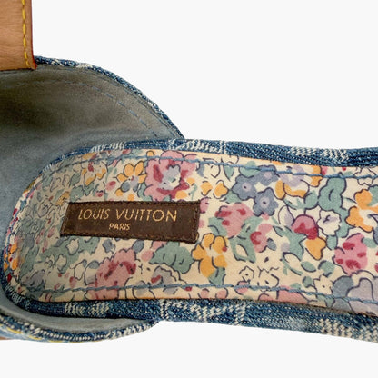 Louis Vuitton Blue Denim Patchwork High Heel Sandals Size 37.5
