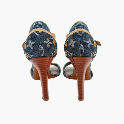 Louis Vuitton Blue Denim Patchwork High Heel Sandals Size 37.5